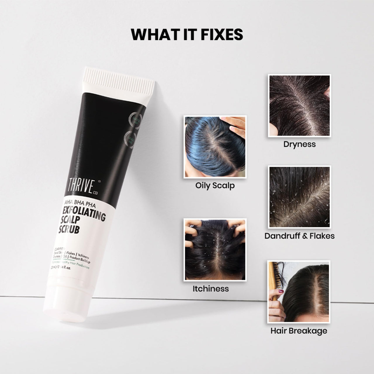 ThriveCo AHA BHA PHA Exfoliating Scalp Scrub | Promotes Hair Growth, Clears Dandruff, Dead Skin, Oil & Product Buildup | Works on Dry, Flaky & Itchy Scalp | For Men & Women | Travel-Friendly | 25ml