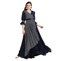 madhuram Women and Girls Fox Georgette and Printed V-Neck 3/4 Sleeve Anarkali Gown Stylish Kurta for Women (M-2345)