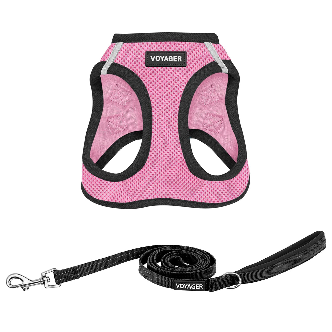 Voyager Step-in Air All Weather Mesh Harness and Reflective Dog 5 ft Leash Combo with Neoprene Handle, for Small, Medium and Large Breed Puppies by Best Pet Supplies - Pink Base, XS Harness Leash Bundle (Pink/Black Trim) XS (Chest: 13 - 14.5")