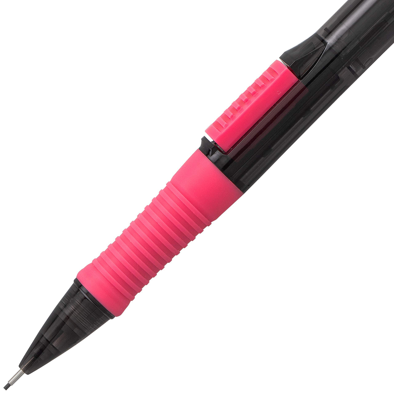 Pentel Quick Click Pop Mechanical Pencil, (0.7mm) Medium 2B Lead, Black Barrel W/Pink Trim Box of 12 (PD217AP)