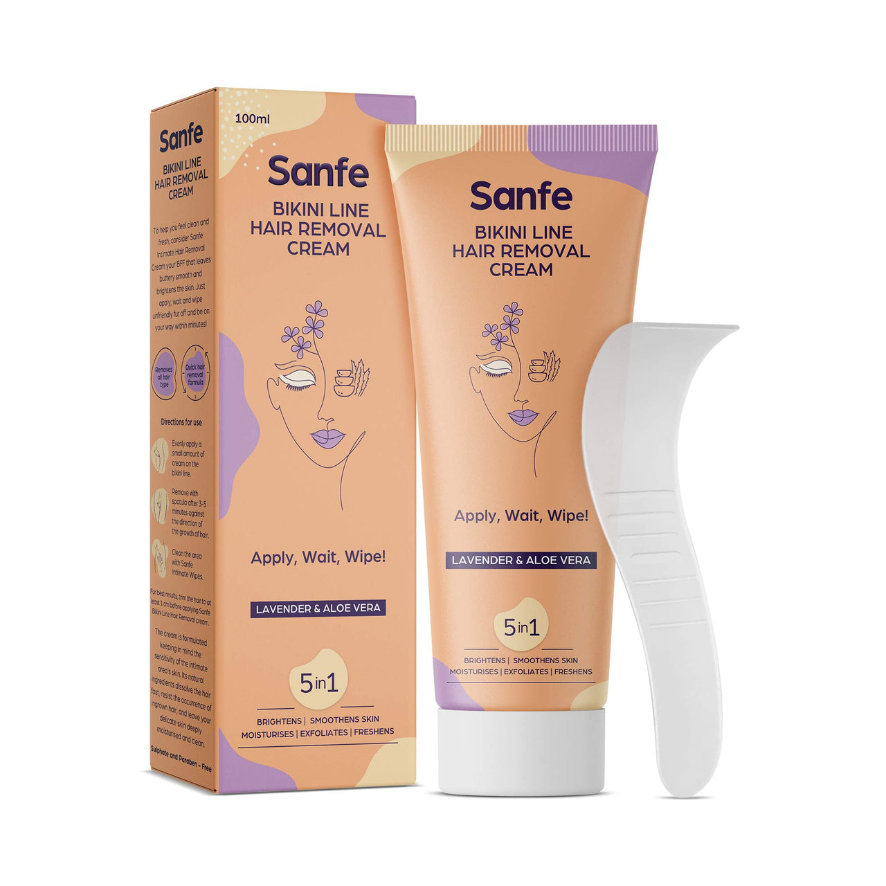 Sanfe Glide Reusable Face & Eyebrow Razor For Women & Hair Removal Cream, For Sensitive Skin, With Lavender Extracts, Vitamin E, Aloe Vera, Shea Butter With Spatula (Dermatologically Tested)