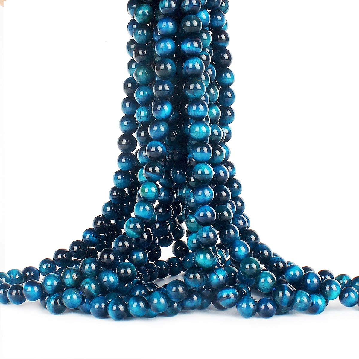 70PCS Natural 8MM Healing Gemstone, Blue Tiger’s Eye Energy Stone Round Loose Beads, Semi-Precious Crystal Beads with Free Elastic String for Jewelry Making DIY