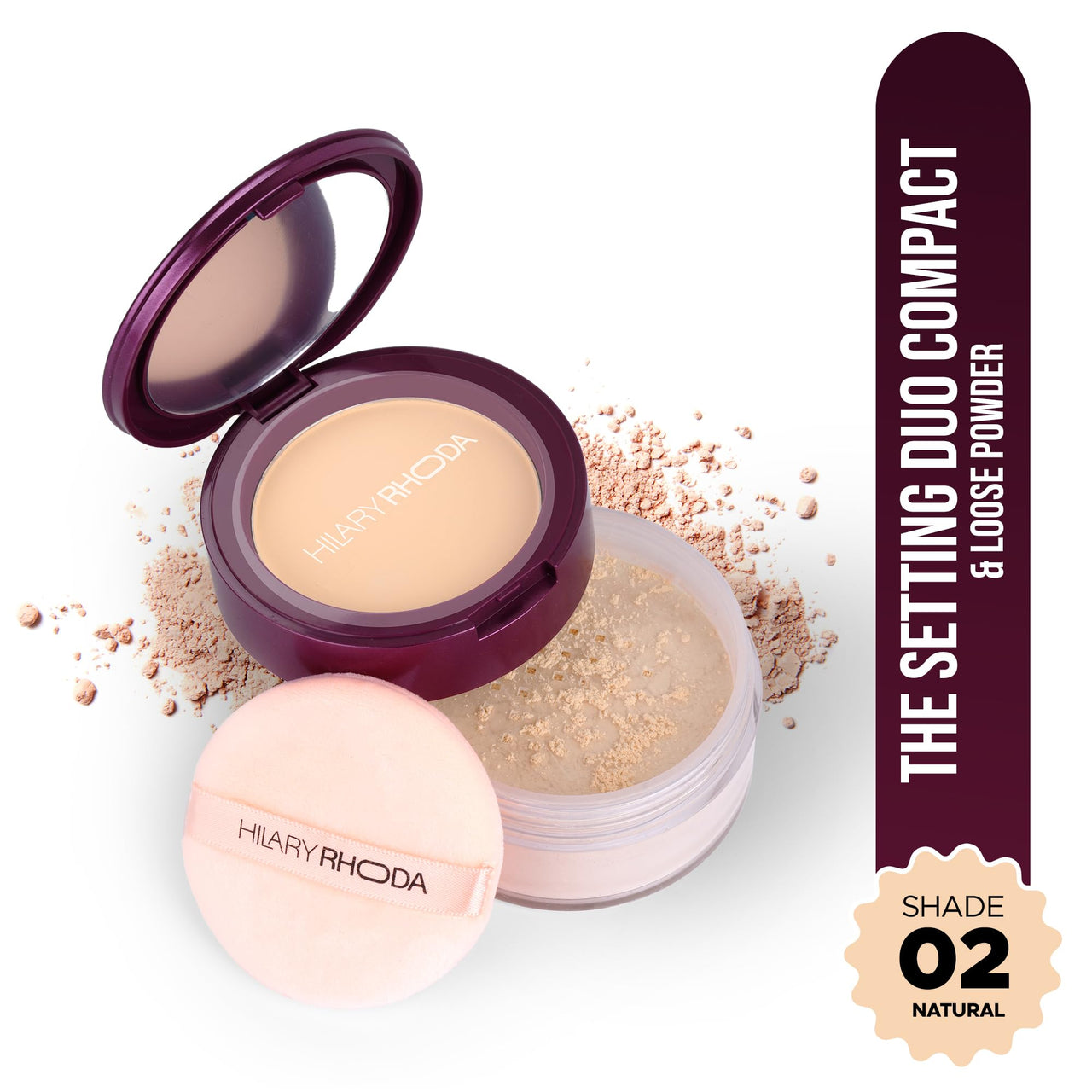 Hilary Rhoda The Setting Duo Compact & Loose Powder | 2-in-1 Compact & Loose Powder | | Matte Finish | Blends Effortlessly | Oil Control Compact | 32g (Natural | Shade 02)
