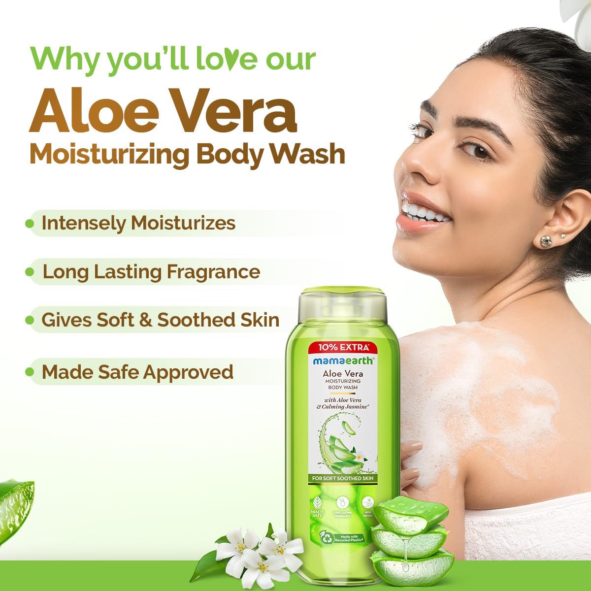 Mamaearth Moisturizing Body Wash With Aloe Vera & Calming Jasmine Scent For Soft & Soothed Skin - 275 Ml|Intensely Moisturizes|Long Lasting Fragrance|Deeply Cleanse|All Skin Type(Pack Of 2)