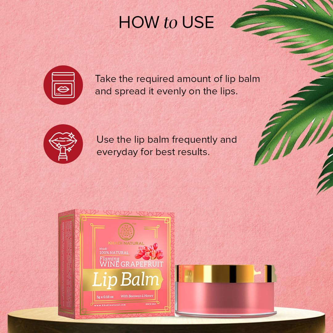Khadi Natural Wine Grapefruit Lip Balm with Beeswax and Shea Butter, 5g