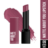 Hilary Rhoda Matte About You Lipstick | Long Lasting & Highly Pigmented Lipstick | Glides Smoothly | Matte Finish | One Stroke Application | Cruelty-Free & Vegan - 3g (Divine Wine - Shade 09)