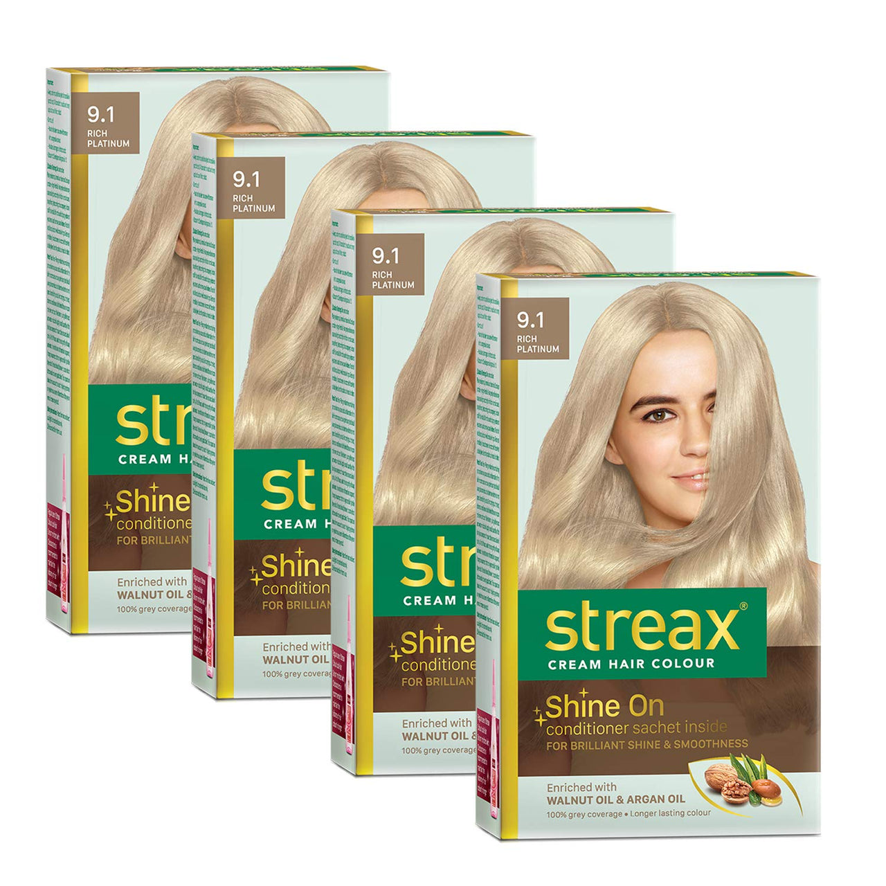 Streax Cream Hair Color for Unisex, 120ml - 9.1 Rich Platinum (Pack of 4)