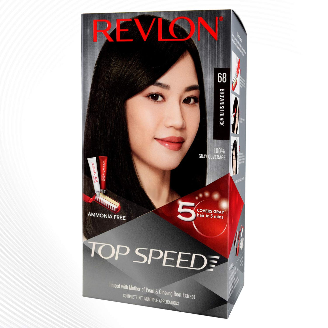 Revlon Top Speed Hair color Women, Brownish Black 68 |No ammonia | With Ginseng root extract and mother of pearl & Revlon Top Speed Hair Color for Women, 180g - Natural Black 70 (Pack of 1)