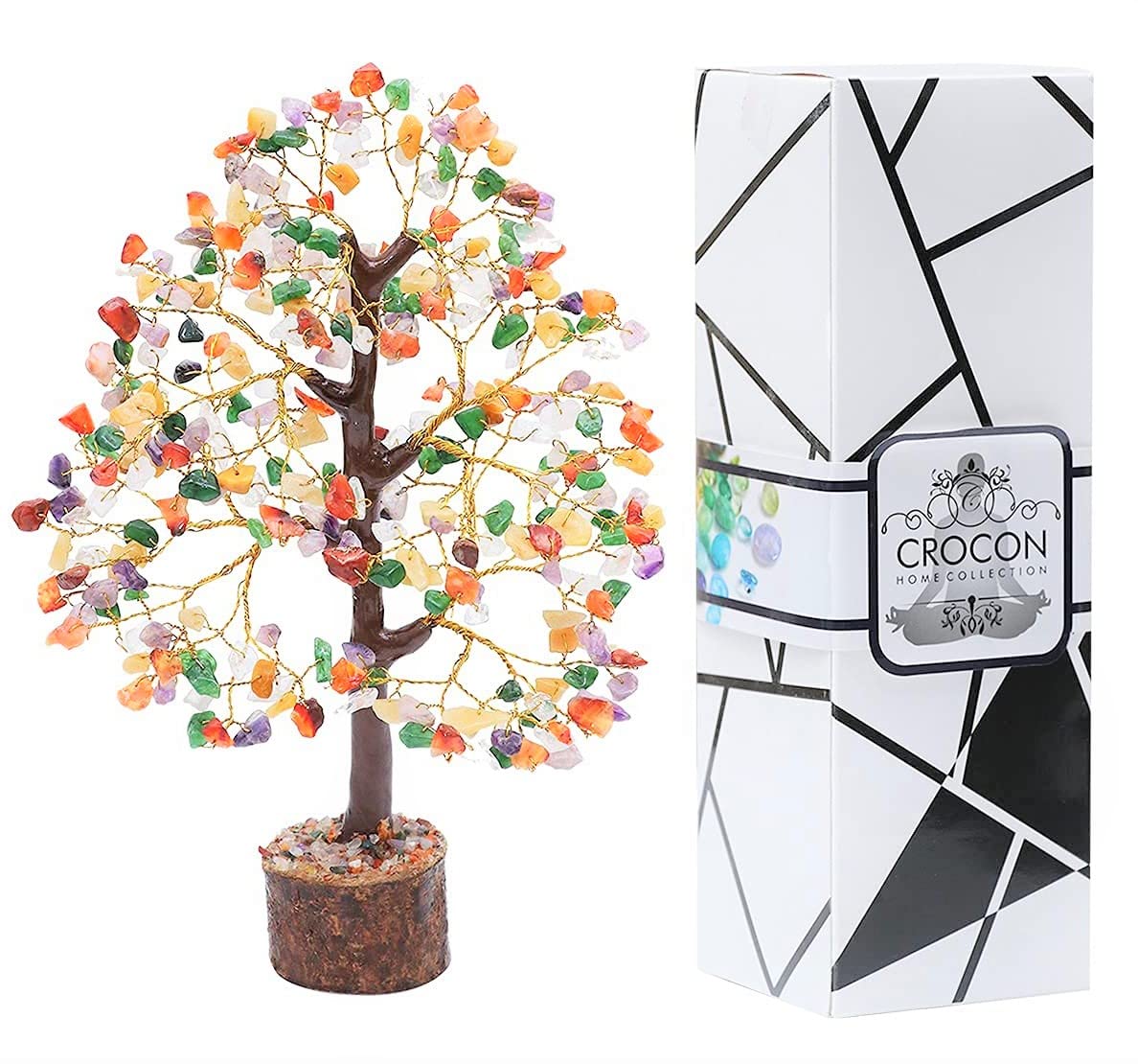 Chakra Tree - Crystal Tree - Gemstone Tree - Feng Shui Tree - Money Tree Bonsai - Healing Crystal - 7 Chakra Tree of Life - Home Decor - Spiritual Gift - Seven Chakra Tree - Handmade Crystal Gift Mix Chakra (Golden Wire)