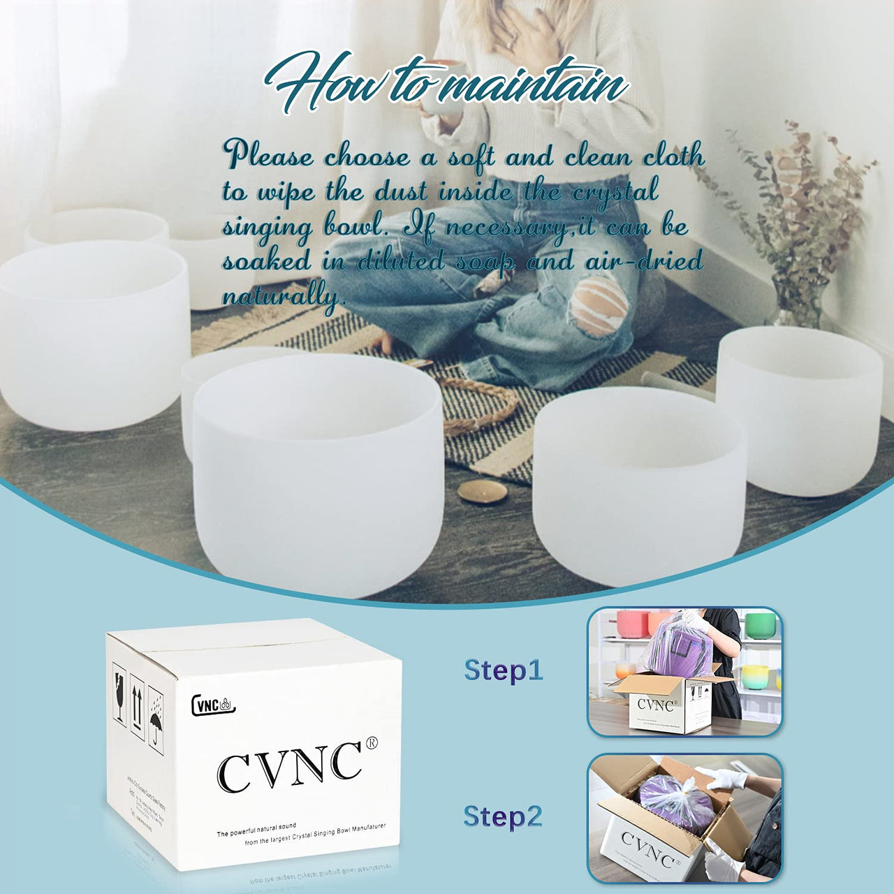 440HZ 8 Inch F Note Heart Chakra Frosted Quartz Crystal Singing Bowl Meditation Therapy Sound Healing Instrument Sound Bath Bowl with Carrying Bag