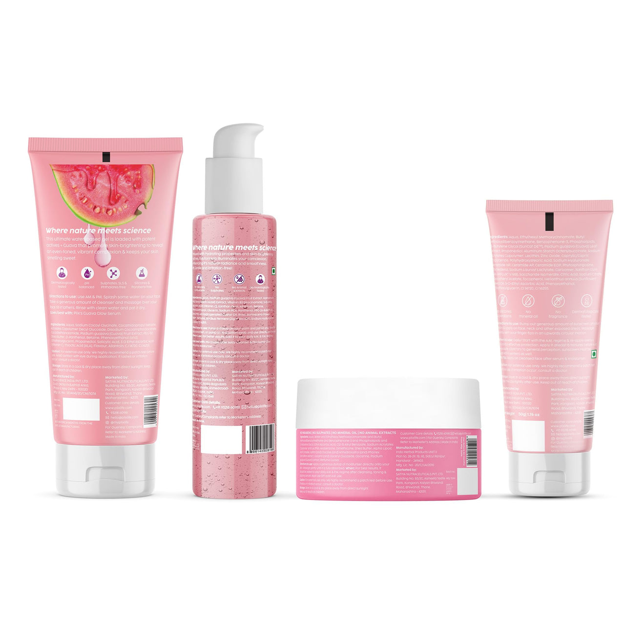 PLIX - THE PLANT FIX Guava & Roses Regime for Bright Skin & Balanced Skin pH| Hydrating Cleanser| 2-in-1 Toner Serum| Smoothie Moisturizer| Invisible Sunscreen Gel With SPF 50+ PA +++| For Men & Women| Pack of 4