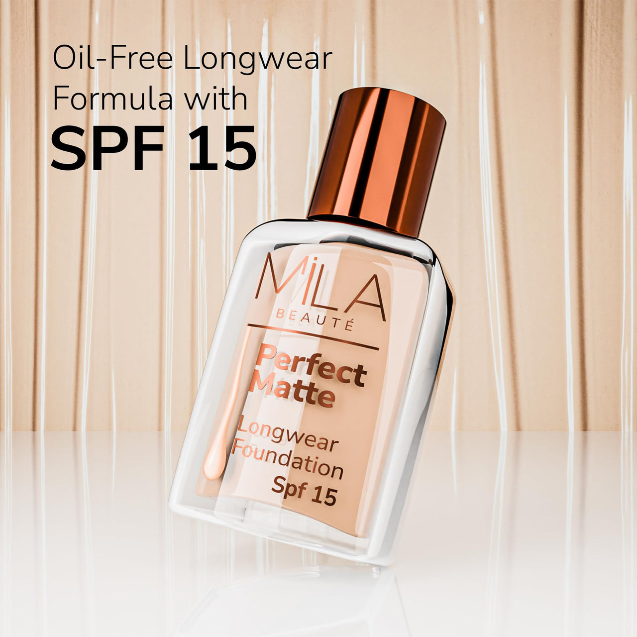 Mila Beauté Perfect Matte Long Wear Foundation | High Coverage, Light Weight & Water Resistant I Oil Free Formula With SPF 15 & Vitamin E | Smooth Matte Finish | Keeps Skin Hydrated | Shade - (4 Skin, 30ml)