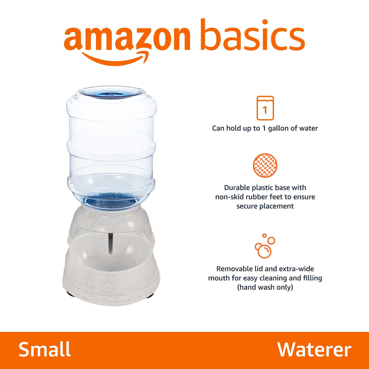 Basics Gravity Pet Waterer for Cat, Dog, Small, 1 Gallons Capacity, Gray