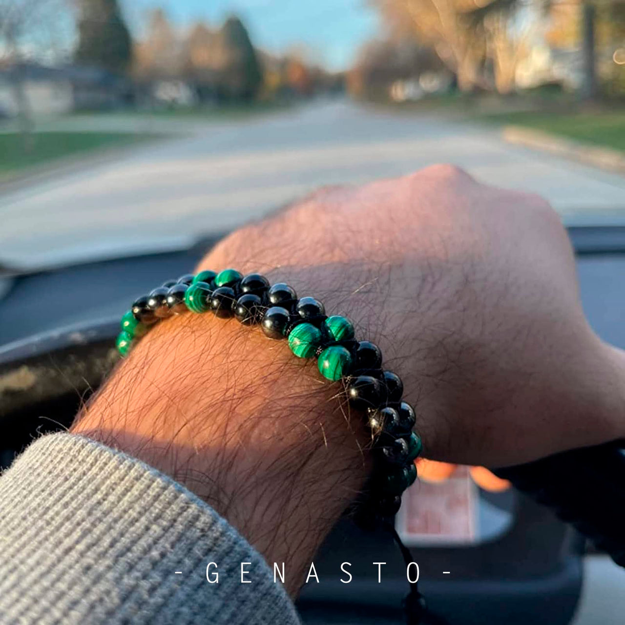 GENASTO Malachite Crystal Black Obsidian Bracelet Hematite Beads Bracelet Genuine Green Healing Crystal Stone Jewelry for Men Women