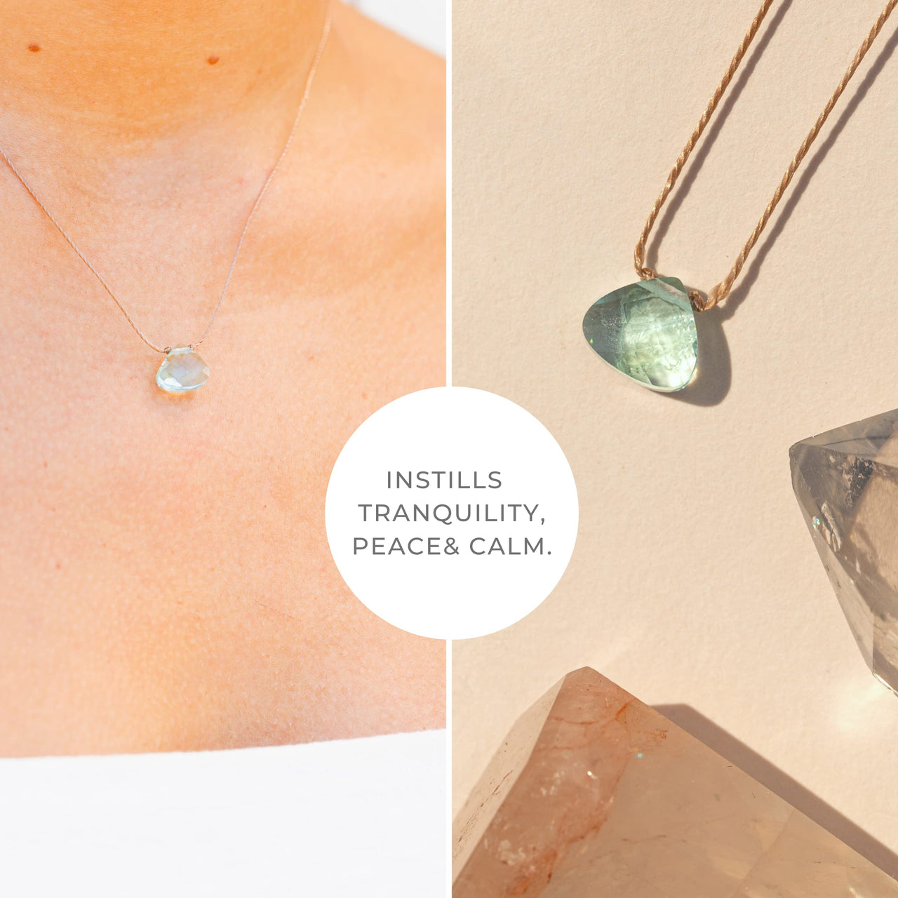 SoulKu Soul Shine Handmade Necklace, Empowering Jewelry With Healing Crystal, Inspirational Jewelry For Women, Mom & Sister, 2"" Extender With Lobster Clasp, 16"" Nylon Cord (Powder Blue, Breathe) Powder Blue