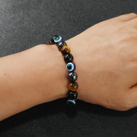mens beaded bracelets（evil eye, tigers eye,hematite, obsidian）A handmade beaded crystal healing bracelet that can bring luck, happiness and protection(10mm elastic) 10mm elastic