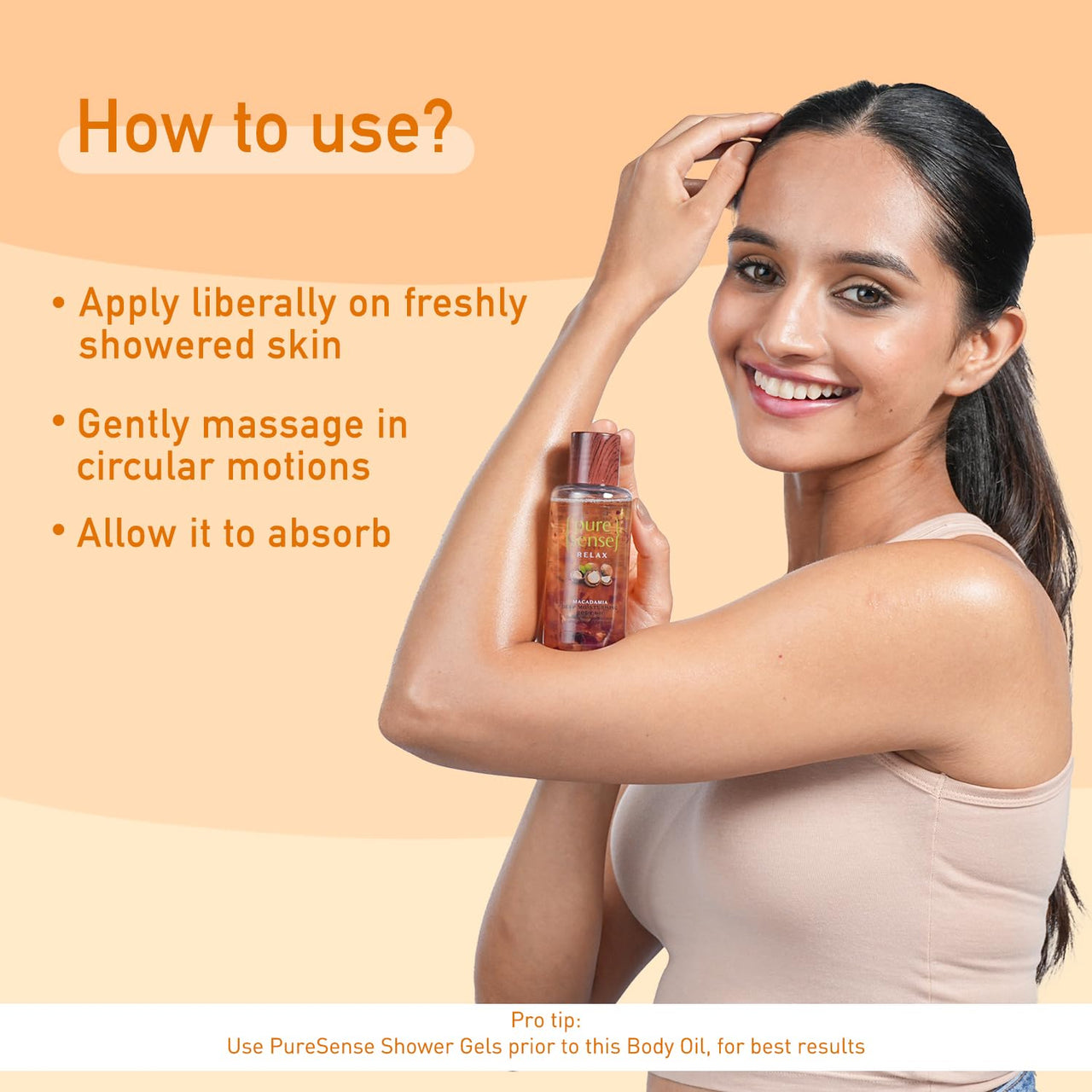 PureSense Macadamia Deep Moisturising Body Oil for All Skin Types with Rich Almond Oil & Rose Petals, Nourishes Skin, Relaxes Senses, Sulphate & Paraben Free, 100 ml