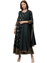 KIPEK Women's  Rayon Round Neck Anarkali Kurta with Dupatta in Mustrad Yellow Color Latest Kurti Designed for Casual Function wear Comfy and Smooth in Any Occasions