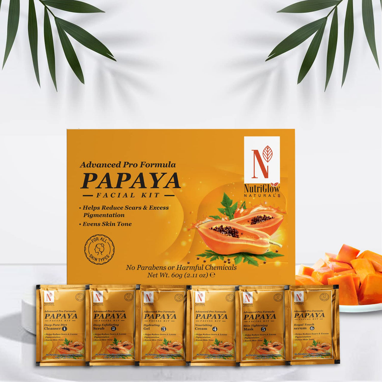NutriGlow NATURAL'S Advanced Pro Formula Papaya Facial Kit, For Glowing Skin - 10gmx6 Each, Pack of 2