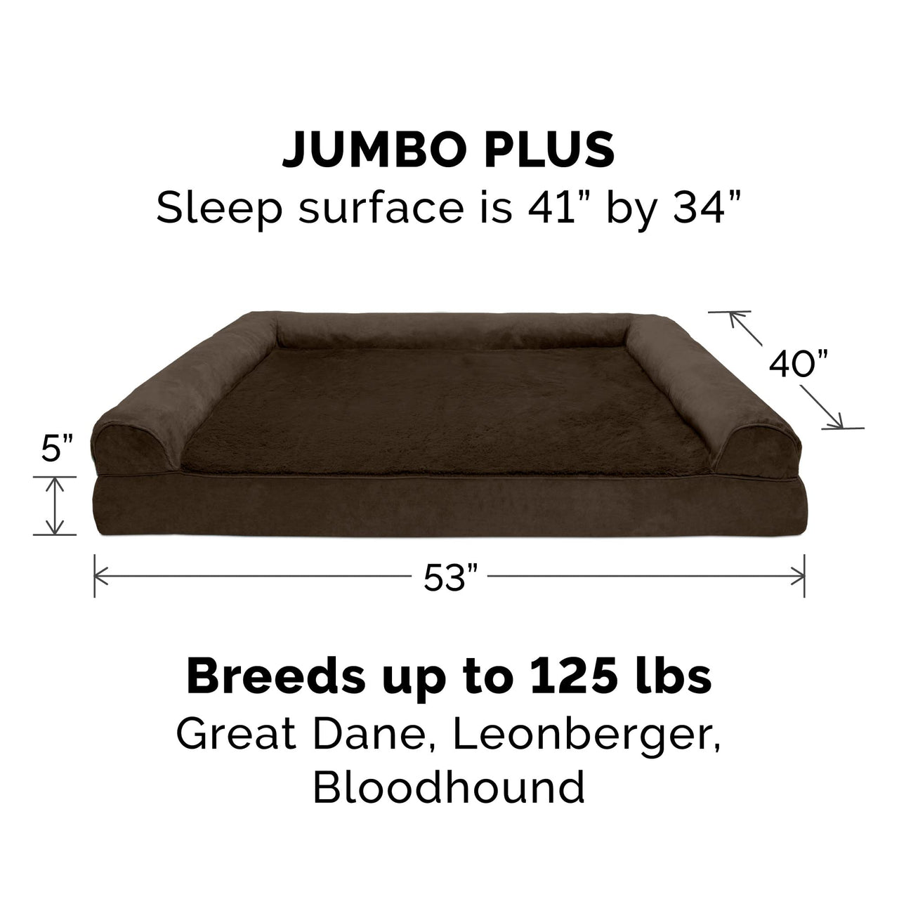 Furhaven Replacement Dog Bed Cover Plush & Suede Sofa-Style, Machine Washable - Espresso, Jumbo Plus (XX-Large) Cover Only 53.0"L x 40.0"W x 0.3"Th (Plush & Suede) Espresso