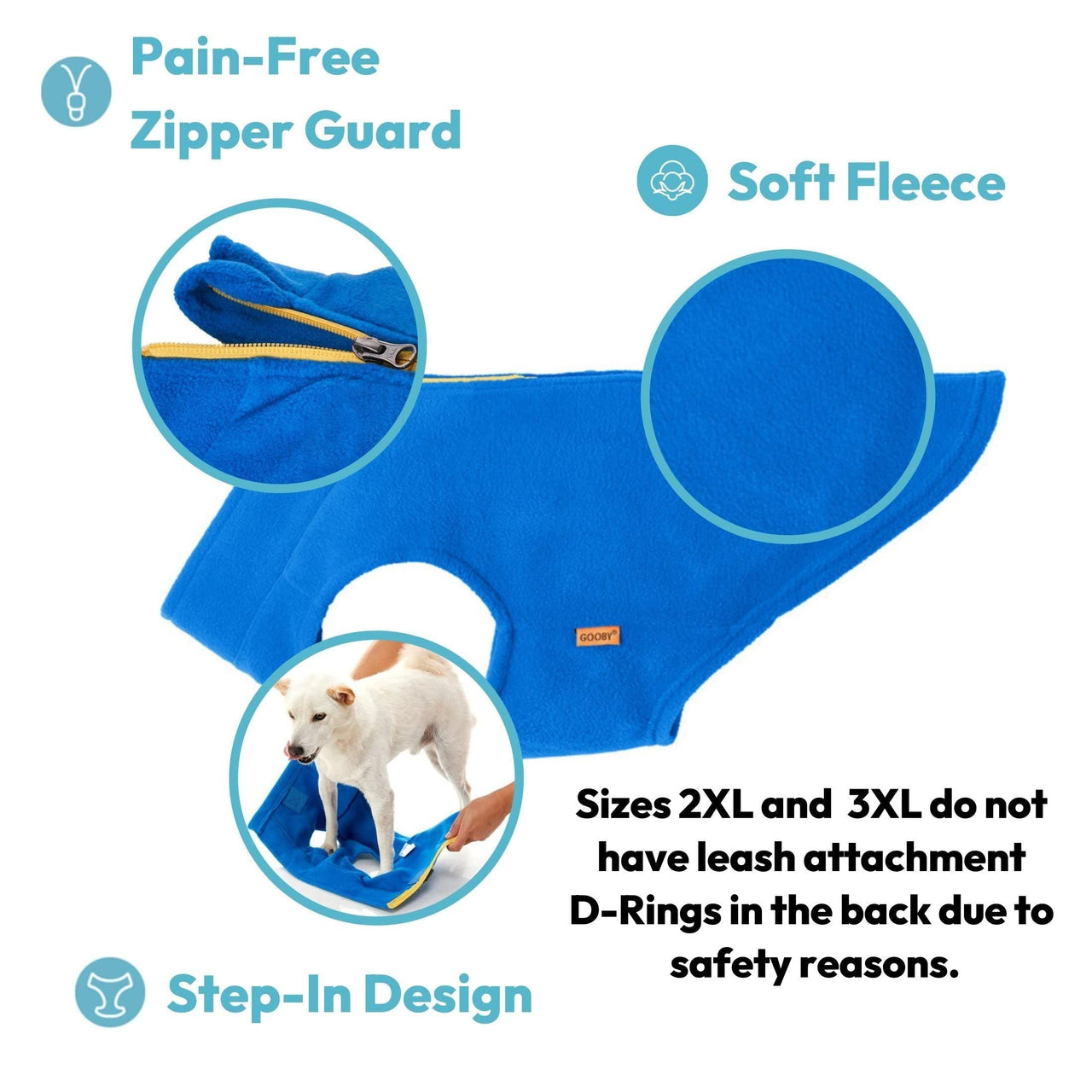 Gooby Zip Up Fleece Dog Sweater - Blue, 2X-Large - Warm Pullover Fleece Step-in Dog Jacket with Dual D Ring Leash - Winter Small Dog Sweater - Dog Clothes for Small Dogs Boy and Medium Dogs