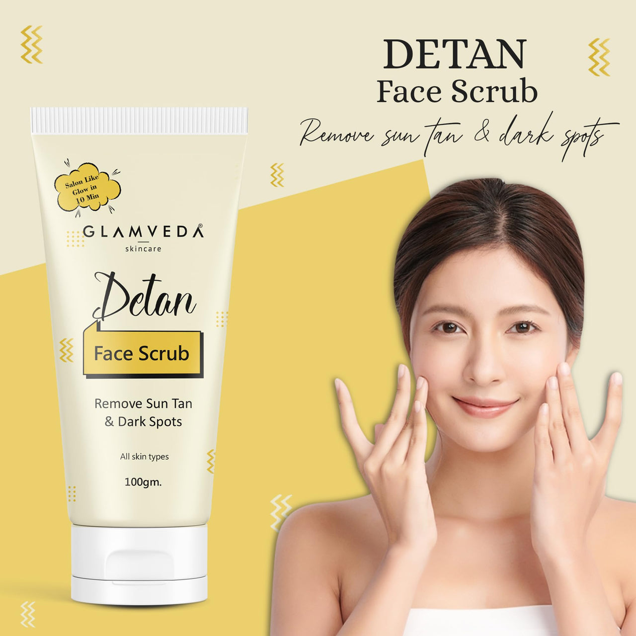 Glamveda Detan Face & Body Scrub| Lightens Skin Tone| Removes Pigmentation & Dark Spots |Paraben & SLS Free 100gm