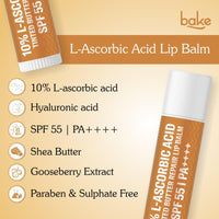 BAKE 10% L-Ascorbic Acid Tinted Butter Brightening Lip Balm SPF 55 PA++++ with Kojic Acid 24 Hour Moisturization | For Dark, Pigmented, Dry & Chapped Lips | De-Tan Lip Balm | For Men & Women - 5g