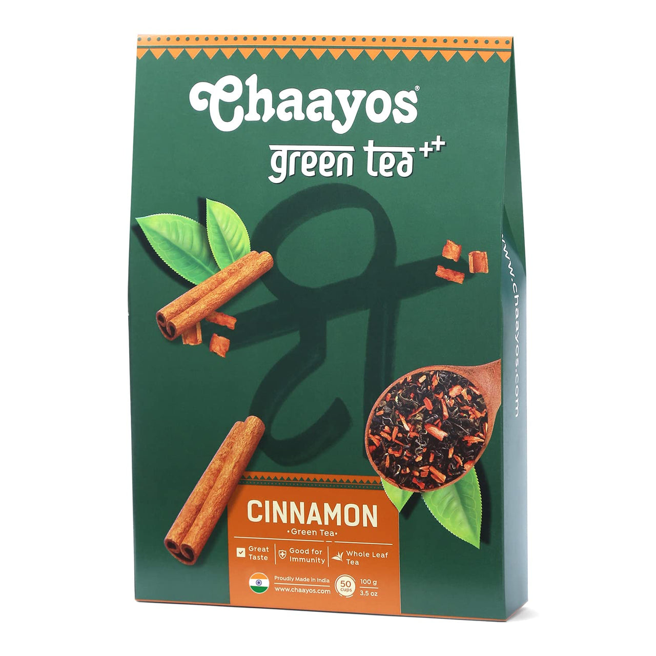 Chaayos Cinnamon Green Tea|Cinnamon Tea|Whole Leaf Loose Tea|Immunity Boosting - 100Gram [50 Cups]|Antioxidant Green Tea|Green Tea