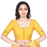 RENE Women's  Cotton Silk Embroidered Half Sleeve Blouse