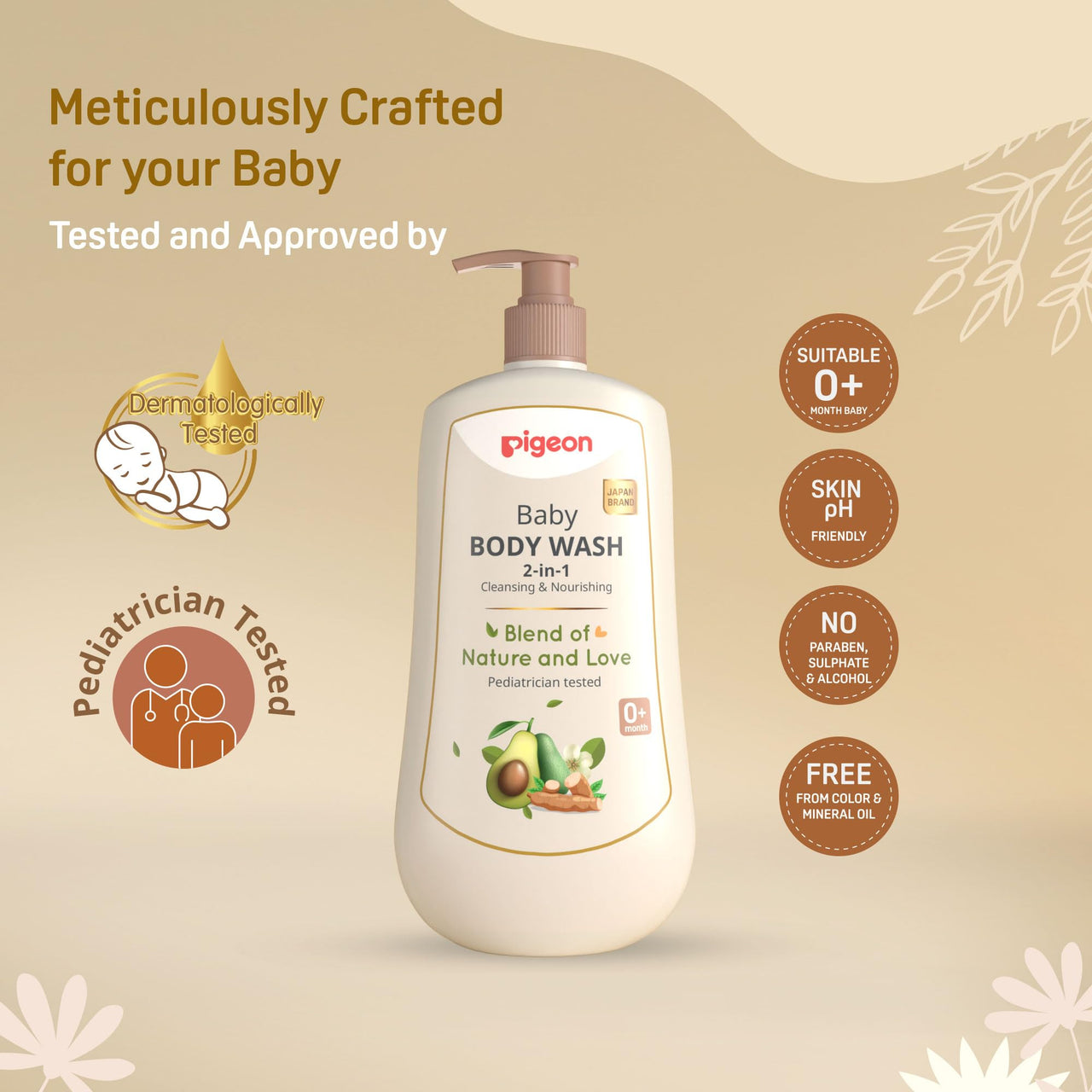 Pigeon 2-in-1 Baby Body Wash For Cleansing & Nourishing, Enriched With Avocado Oil & Marshmallow Extract, Parabens Frew, SLS & SLES Free - 500 ml