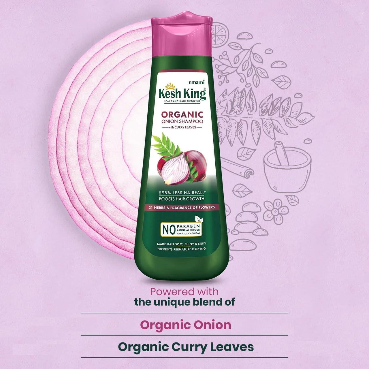 Kesh King Organic Onion Shampoo with Curry Leaves | Anti Hair Fall Shampoo | Reduces Hair Fall Up to 98% & Smooths Hair for 48 Hrs | Ayurvedic Shampoo | Paraben Free - 300ml