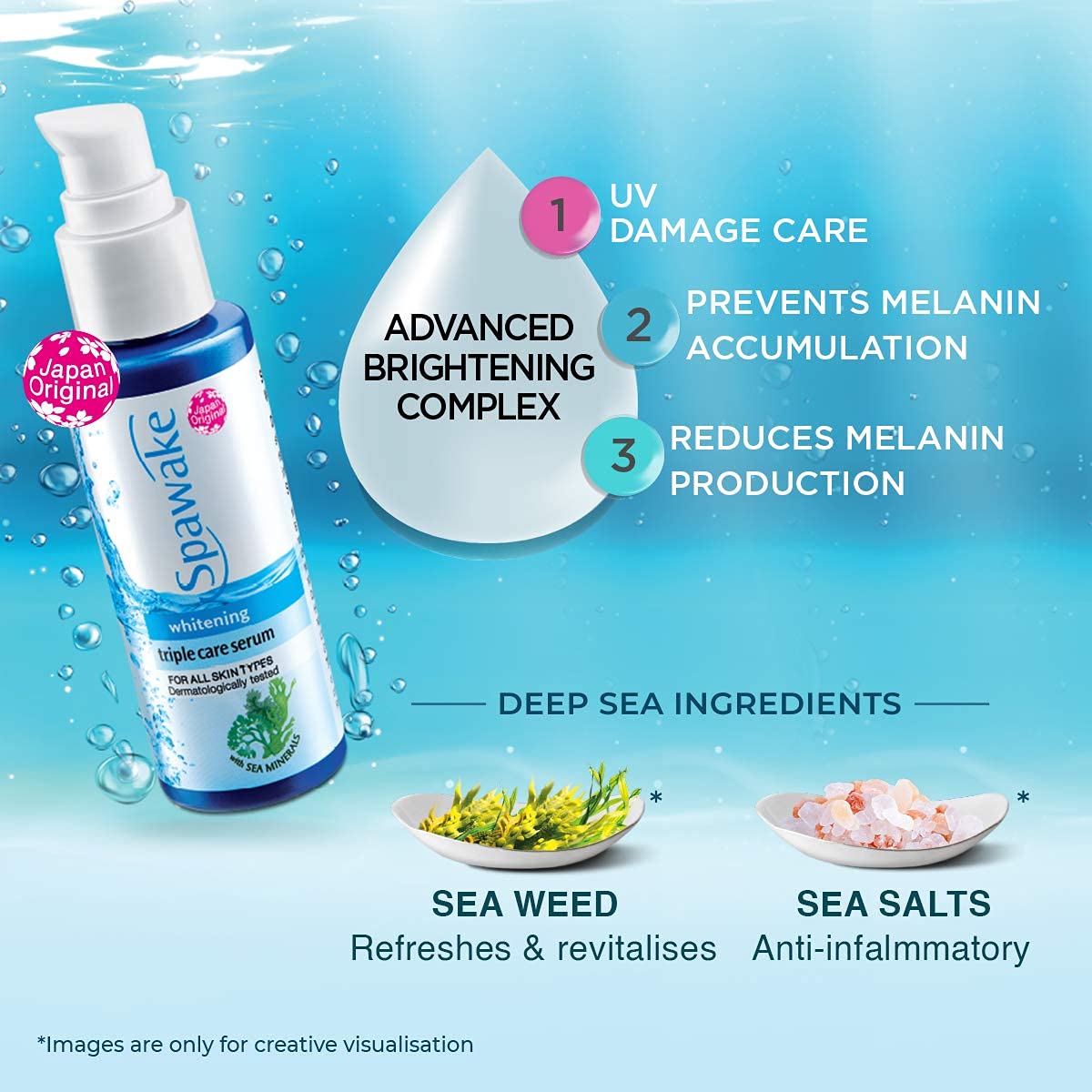 Spawake Face Serum Whitening Triple Care with Vitamin C for Smooth and Bright Skin 45ml + Moisture Fresh BB Cream #01 15ml, Combo Pack