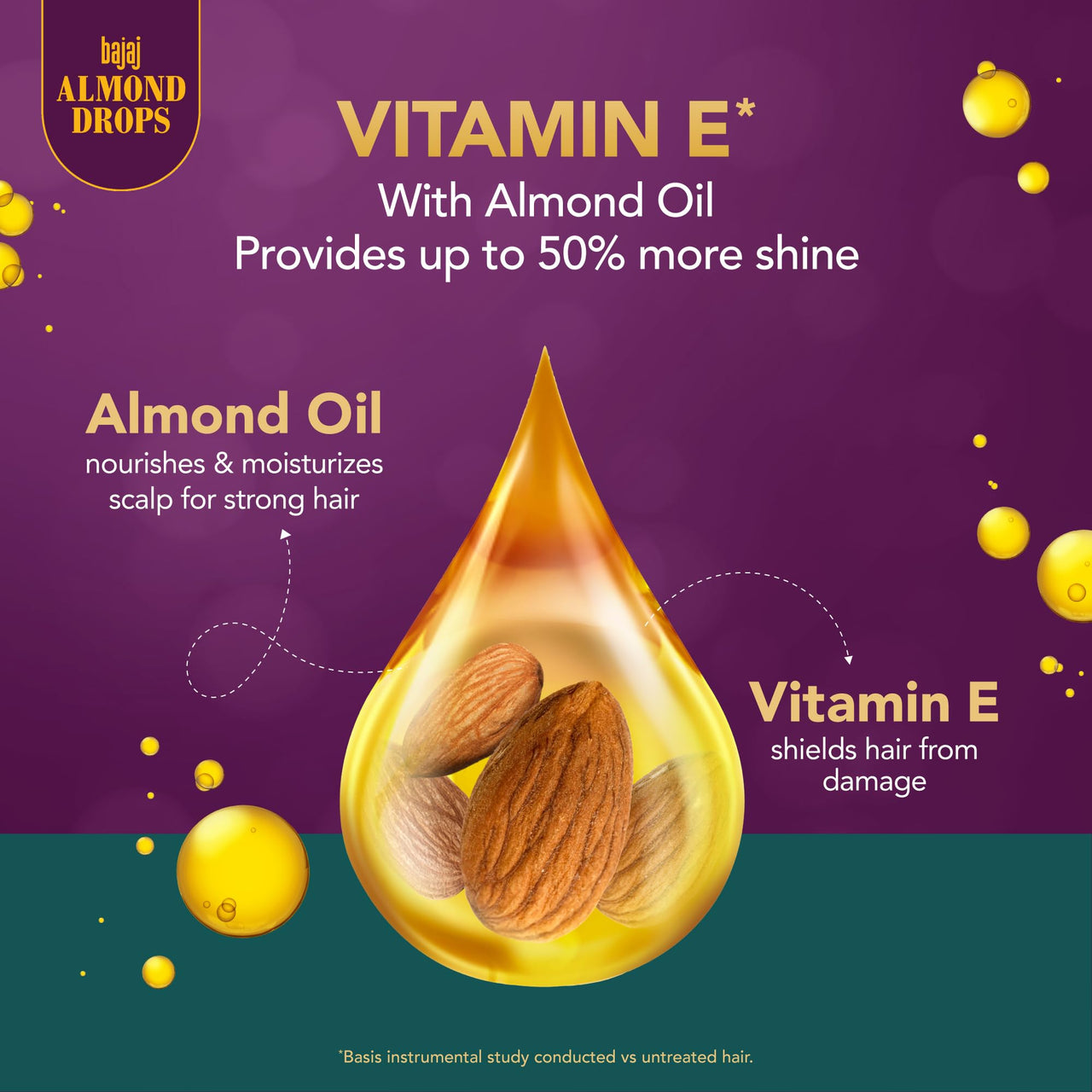 Bajaj Almond Drops Hair Serum 50 ml, Contains Almond Oil and Vitamin E Hair Serum For Dry Frizzy Hair, Nourishing Hair Serum