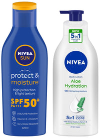 NIVEA Body Lotion, Aloe Hydration, with Aloe Vera for Instant Hydration in Summer, 600 ml & NIVEA Sun Lotion, SPF 50, with UVA & UVB Protection, Water Resistant Sunscreen for Men & Women, 125 ml