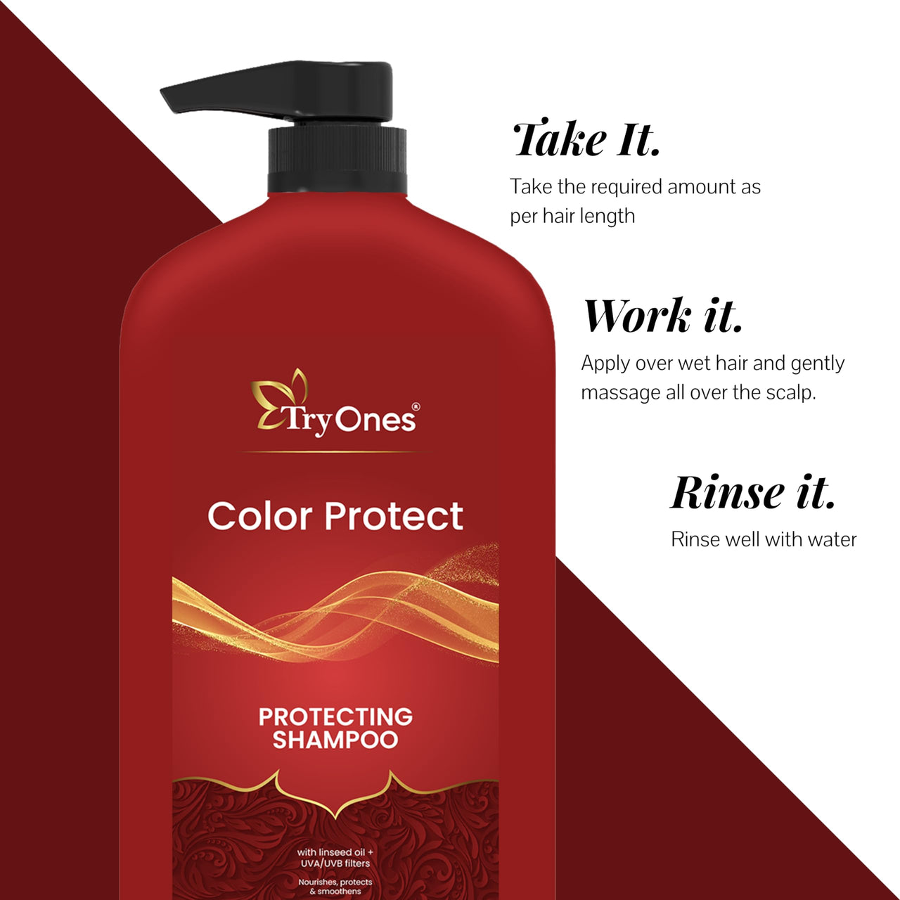 TryOnes Color Protect Shampoo, Vibrant & Revived Colour, For Colour-treated Hair, Protects from UVA & UVB, 1000 ml