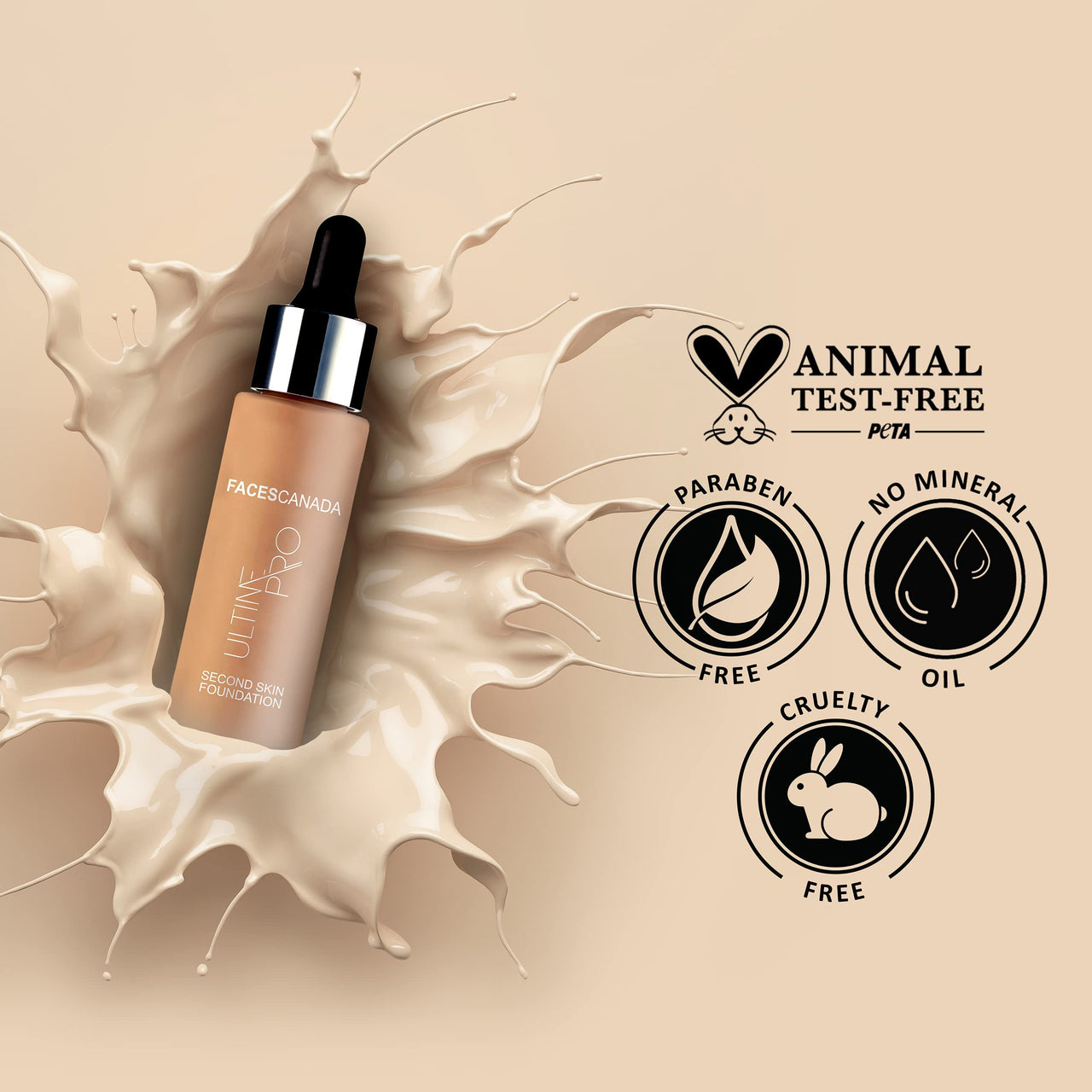 FACES CANADA Ultime Pro Second Skin Foundation - Beige 03, 30ml | Lightweight Anti-Ageing Serum Foundation | 3X Lighter | Natural Matte Finish | Medium To High Coverage | SPF 15 | Non-Oily