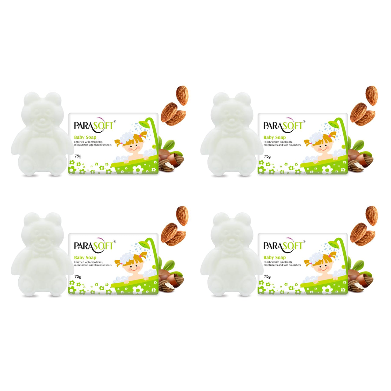 Parasoft Baby Soap Mild & Gentle Daily Moisturizing, Cleansing and Nourishing Baby Bathing Bar with Jojoba Oil, Almond Oil & Vitamin E for Sensitive Skin - 75 gm(Pack of 4)