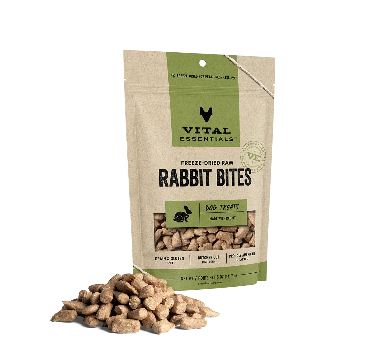 Vital Essentials Freeze Dried Raw Whole Animal Dog Treats, Rabbit Bites, 5 oz 5 Ounce (Pack of 1)