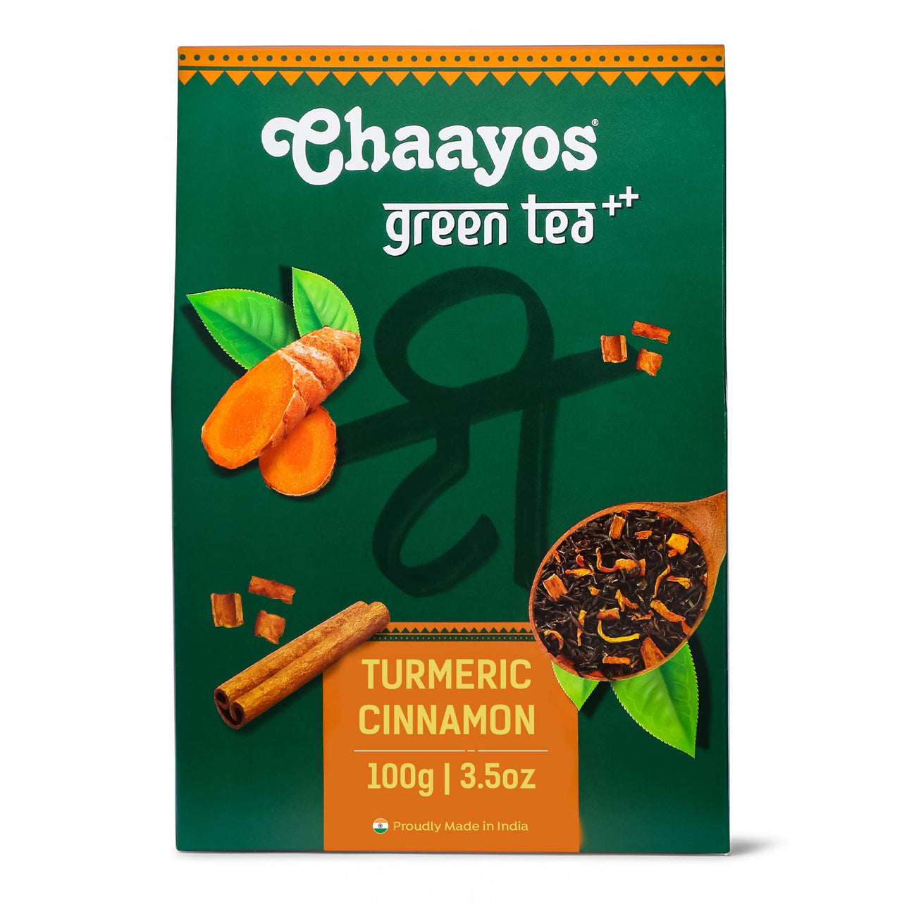 Chaayos Turmeric Cinnamon Green Tea | Turmeric Cinnamon Tea | Whole Leaf Loose Tea | Immunity Boosting - 100g [50 Cups] | Antioxidant Green Tea | Green Tea