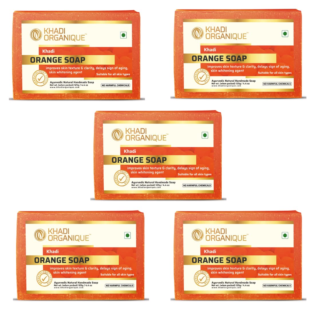 Khadi Organique Natural Herbal Orange Soap Pack of 5