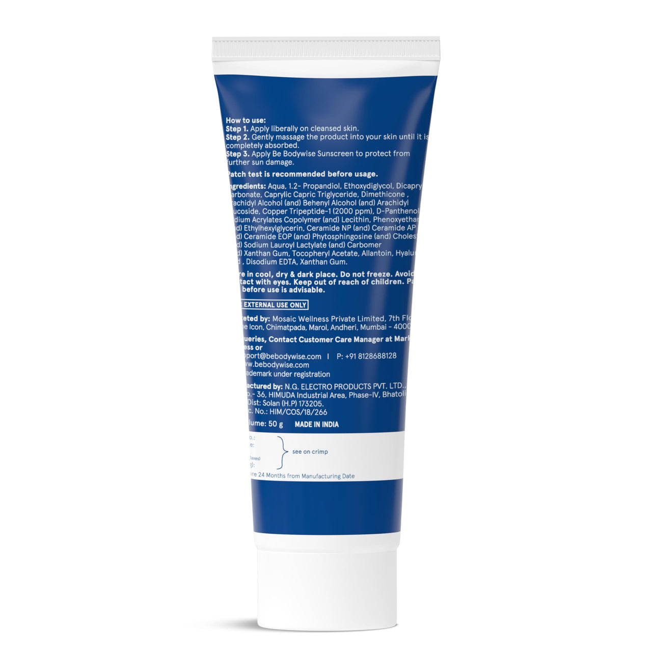 Be Bodywise 1% Peptide & Ceramide Moisturizer (50g) | Retains Moisture Upto 72 Hours | Strengthens Skin Barrier, Soothes Irritation & Redness | Lightweight, Fragrance Free Formula