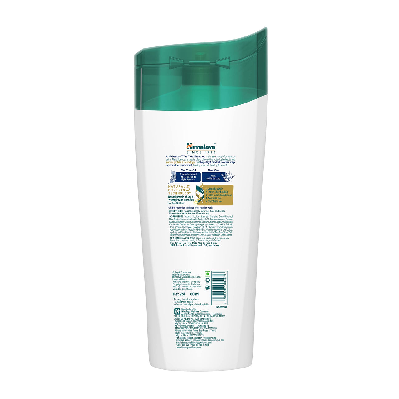 Himalaya Anti-Dandruff Tea Tree Shampoo, Removes up to 100% Dandruff, Soothes Scalp & Nourishes Hair, with Tea Tree oil and Aloe Vera, for men and women, 80ml