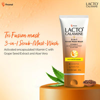 Lacto Calamine 3-in-1 Vitamin C Face Scrub-Mask-Wash for Skin Brightening Effect | 100ml x 1 | Multi-action Vitamin C Face Wash, Face Scrub, Face Mask with Kaolin Clay, Grape Seed Extract & Aloe Vera