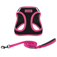 Voyager Step-in Air All Weather Mesh Harness and Reflective Dog 5 ft Leash Combo with Neoprene Handle, for Small, Medium and Large Breed Puppies by Best Pet Supplies - Black/Pink Trim, X-Small Harness Leash Bundle (Black/Pink Trim) XS (Chest: 13 - 14.5