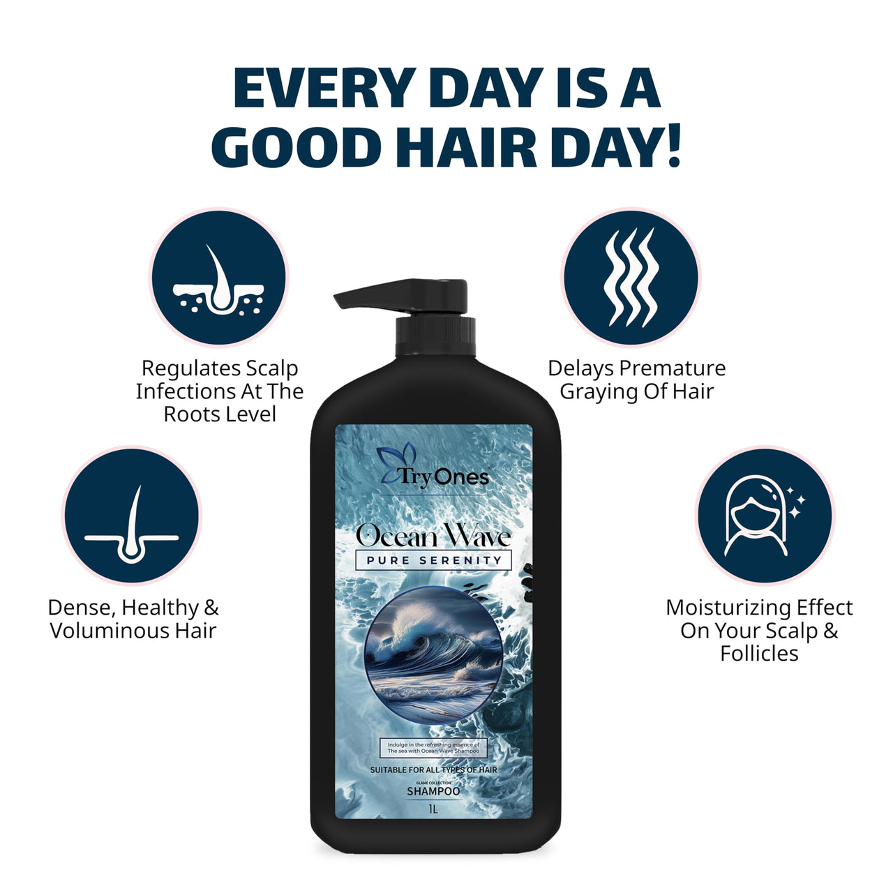 Tryones Ocean Shampoo | Intensive Hair Growth | Anti Hairfall Shampoo that Maintains Shine 1000 ml