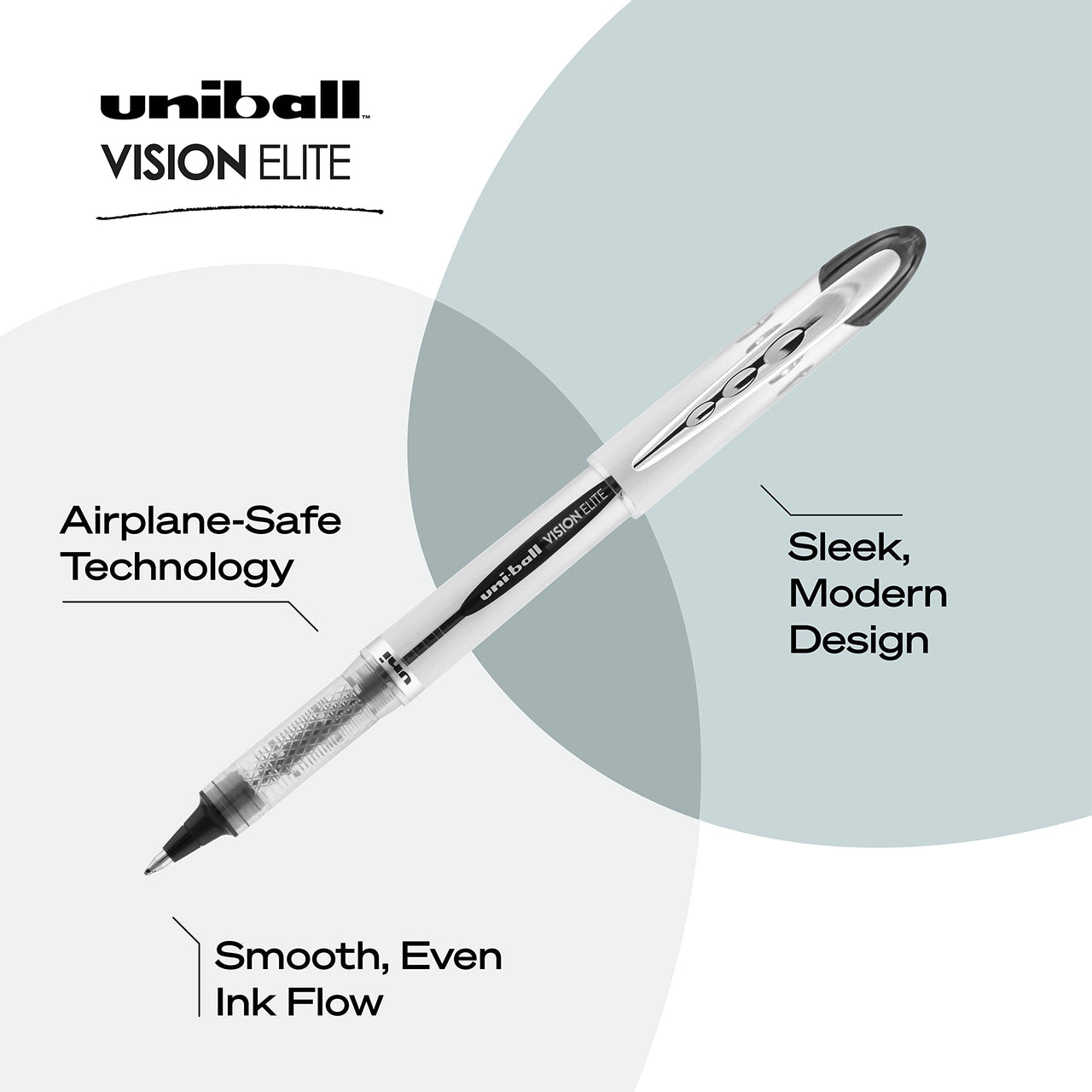 Uniball Vision Elite Rollerball Pens, Black Pens Pack of 12, Bold Pens with 0.8mm Ink, Ink Black Pen, Pens Fine Point Smooth Writing Pens, Bulk Pens, and Office Supplies Bold Point