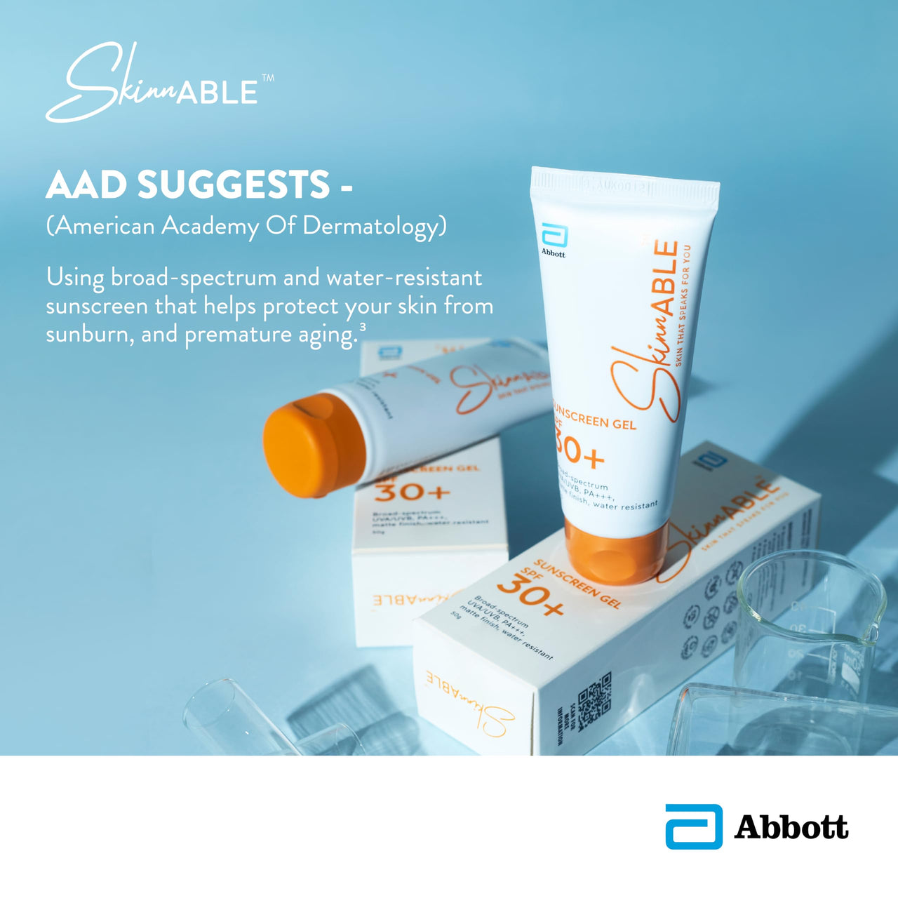 Skinnable Abbott Sunscreen Gel Spf 30+,Uva/Uvb Protection,Pa+++,Matte Finish,Non Whitening,Water Resistant,Non Comedogenic,Sunscreen For Oily,Dry,Combination,Sensitive Skin For Women&Men 50G