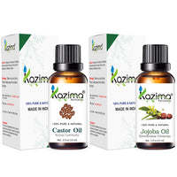 KAZIMA Combo of Cold Pressed Castor Carrier Oil and Jojoba Carrier Oil for Hair, Skin and Body, 15 ml each