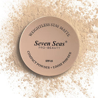 Seven Seas 2 In 1 Weightless Stay Matte Compact Powder | Pressed Powder + Loose Powder | SPF 15 | Non Oily Matte Look | Evens Out Complexion | Hides Imperfections | Blends Effortlessly (Banana)