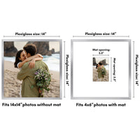 Americanflat 14x14 Picture Frame in Silver - Use as 4x6 Picture Frame with Mat or 14x14 Frame Without Mat - Thin Border Photo Frame with Plexiglass Cover - Square Picture Frame for Wall Display 14x14 - (4x6 With Mat) 1 Pack